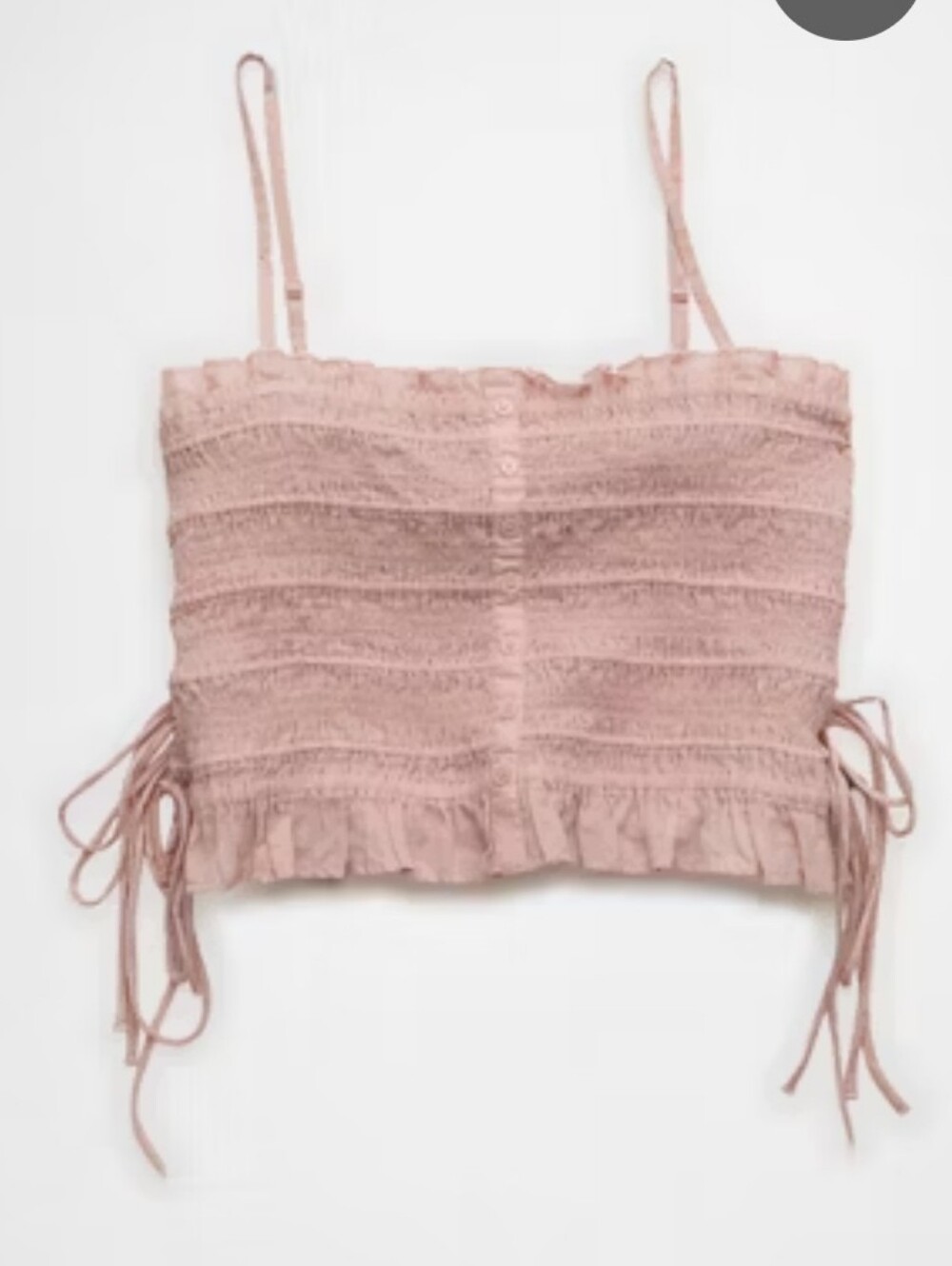 American Eagle AE Smocked Babydoll Tie Side Crop Top Pink Small NWT Ruffle